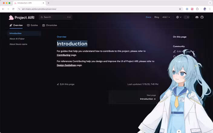 AIRI AI companion working alongside user on desktop with transparent overlay window
